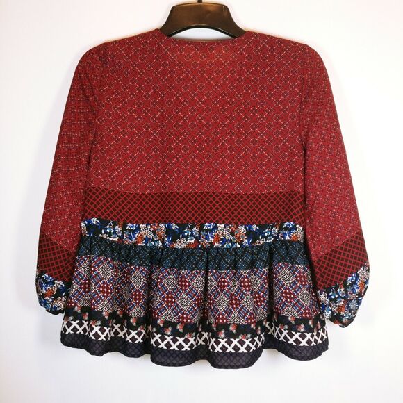 Womens Lily White Deep Plunging neckline Blouse long sleeve Medium tie front - Picture 3 of 4